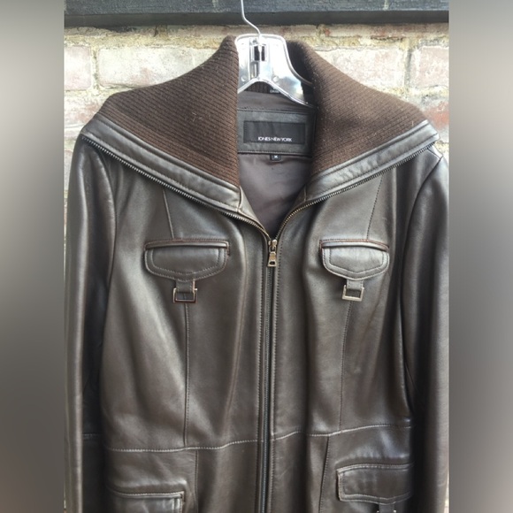 WOMENS VINTAGE JONES NEW YORK 3/4 LENGTH BUTTER-SOFT BROWN LEATHER COAT M - Picture 3 of 12